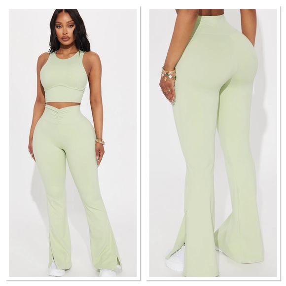 Fashion Nova Pants - Fashion Nova Pilates Girl Active Flare Pant - Sage Size M